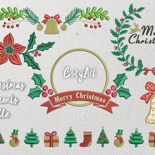 DIGITAL: 20% OFF Christmas holiday attributes Bundle - pack of 6 embroidery designs (different sizes) for machine embroidery (389)