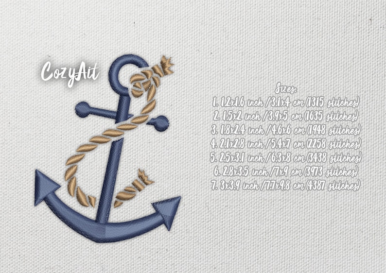 DIGITAL: Small hoop Anchor with cracked rope 7 sizes embroidery design for machine embroidery 4x4hoop, 7 sizes image 2