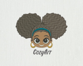 DIGITAL: Cute Girl With Big Puffs - 4 sizes embroidery design for machine embroidery (86)