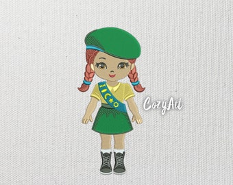 DIGITAL:  Girl Scout braids hairstyle - 4 sizes embroidery design for machine embroidery (402)
