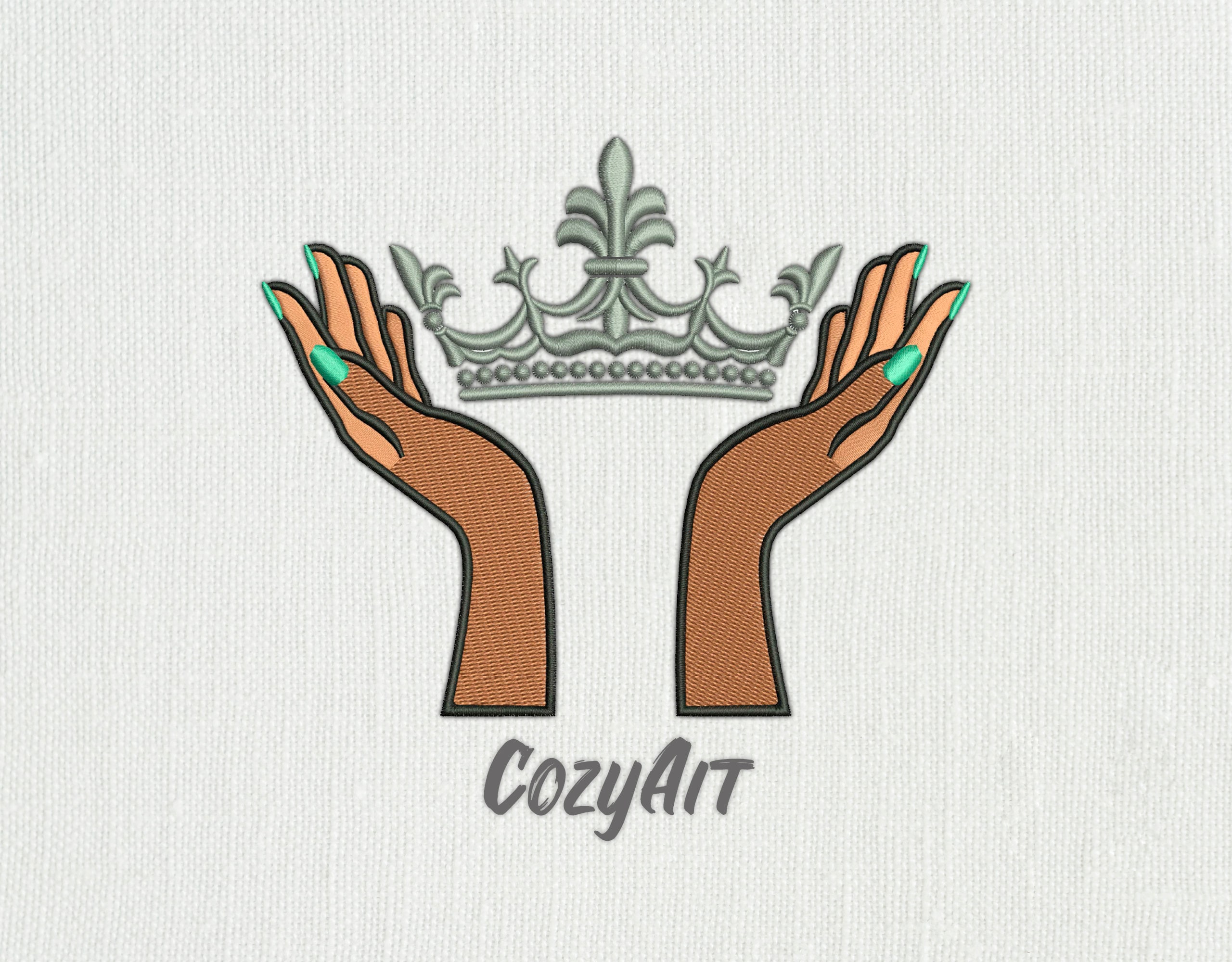 DIGITAL Hands and Crown Queen Embroidery 3 Sizes Embroidery Etsy
