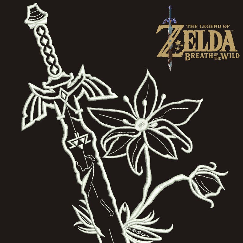02 DIGITAL Legend of Zelda Silent Princess Flower and Links sword 3 sizes embroidery design for machine embroidery