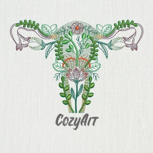 DIGITAL:  Female reproductive system stylized with flowers Sketch (outline) - 3 sizes embroidery design for machine embroidery (529)