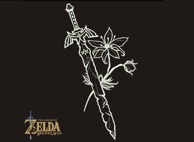 02 DIGITAL Legend of Zelda Silent Princess Flower and Links sword 3 sizes embroidery design for machine embroidery
