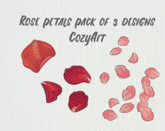 DIGITAL:  Pack of 3 designs rose flower petals in different variation - 4 sizes each, bundle embroidery design for machine embroidery (90)