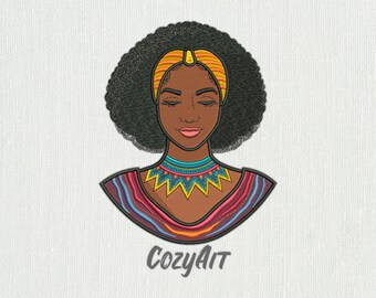 DIGITAL: Modest woman with heavy ethnic necklace - 4 sizes embroidery design for machine embroidery (537)