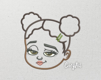 DIGITAL: APPLIQUE Girl with puffs boss baby style - 4 sizes embroidery design for machine embroidery (344)