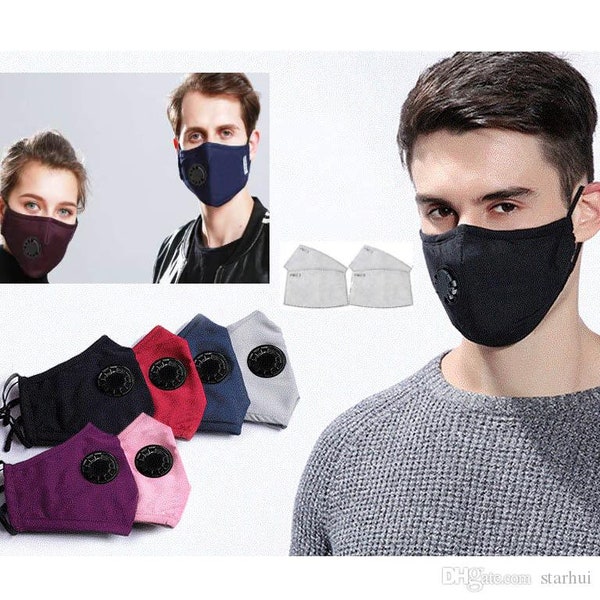 10 for 10 Pounds - Quality Face Mask With Breathing Valve Adjustable Washable Cycling Mouth Covering Soft Cotton 4 Layer Protection