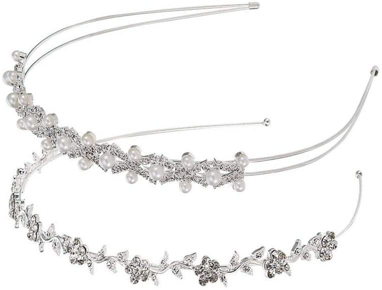 2pcs Faux Pearl Rhinestones Headband Flower Leaves Hair  display picture 3