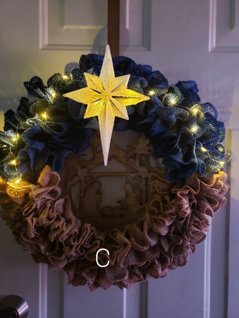 Nativity Scene Wreath With Lights Etsy