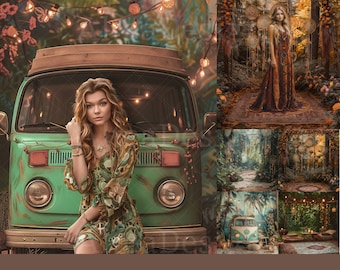 15x Boho Backdrops | Boho Van Path Picnic Digital Backgrounds | Maternity Wedding Engagement Photoshop Studio Fine Art Textures Composite