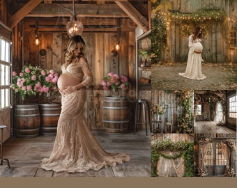 16x Rustic Barn Backdrops | Rustic Barn Digital Backgrounds | Maternity Wedding Engagement Photoshop Studio Fine Art Textures Composite