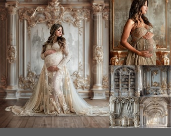 23x Silver Gold Room Backdrops | Royal Silver Room Digital Backgrounds | Maternity Wedding Photoshop Studio Fine Art Textures Composite