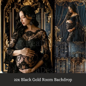 22x Fondos de la habitación de oro negro / Fondos digitales de la habitación real negra / Boda de maternidad Photoshop Studio Bellas Artes Texturas Compuestas