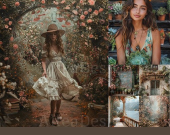 12x Boho Backdrops | Boho Garden Wanderlust Villa Digital Backgrounds | Maternity Wedding Photoshop Studio Fine Art Textures Composite