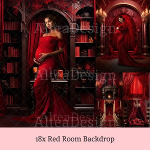 18x Red Room Backdrops | Luxury Red Room Digital Backgrounds | Maternity Wedding Photoshop Studio Fine Art Textures Composite Backdrop