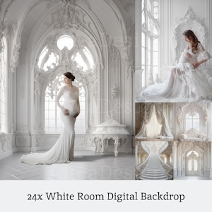 24x White Room Backdrops | Luxury White Room Digital Backgrounds | Maternity Wedding Photoshop Studio Fine Art Textures Composite Backdrop