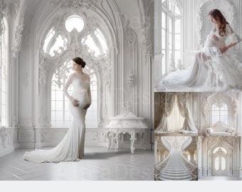 24x White Room Backdrops | Luxury White Room Digital Backgrounds | Maternity Wedding Photoshop Studio Fine Art Textures Composite Backdrop
