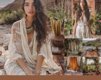 12x Boho Backdrops | Boho Desert Garden Floral Canopy Digital Backgrounds | Maternity Wedding Photoshop Studio Fine Art Textures Composite
