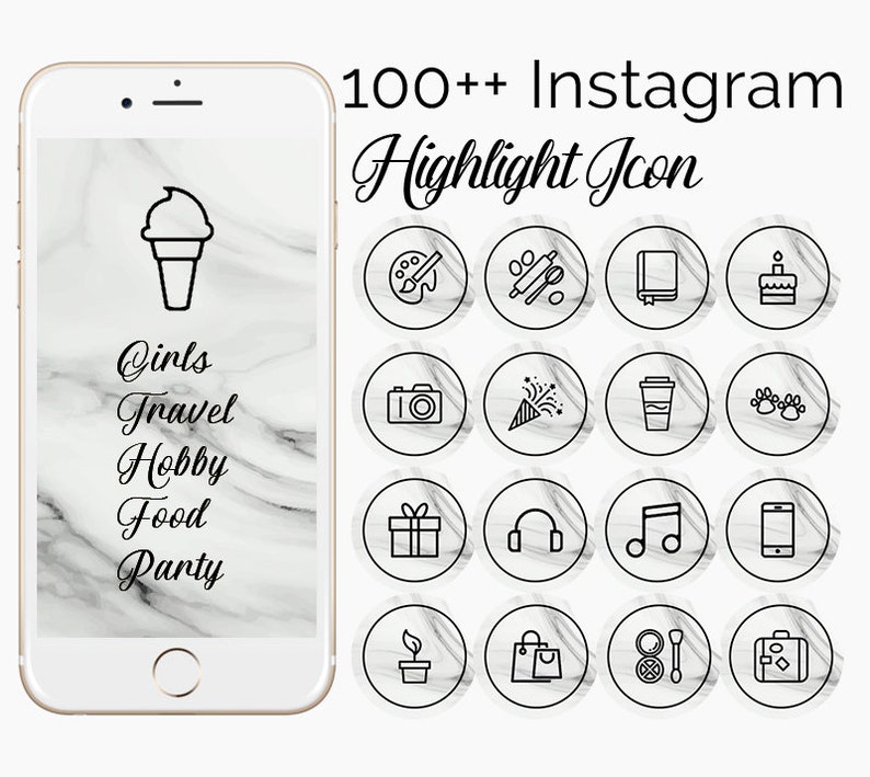 100 Instagram Story Highlight Icons White Marble Girly | Etsy