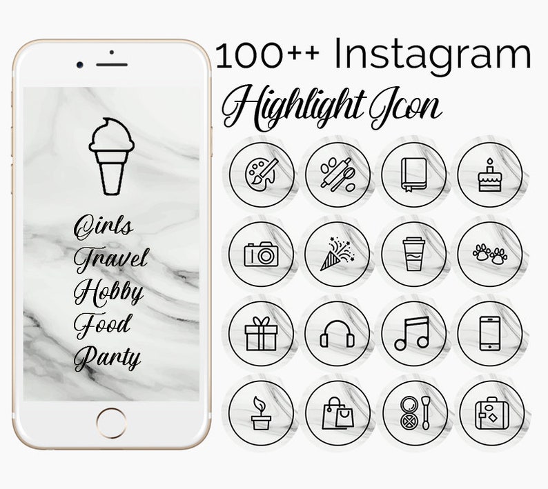 100 Instagram Story Highlight Icons White Marble Girly Etsy