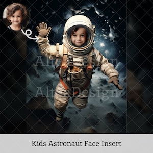Inserto viso astronauta per bambini / per Photoshop Composite, sfondo digitale, foto di ritratti per bambini, servizio fotografico fotografico per le vacanze, modifica per bambini