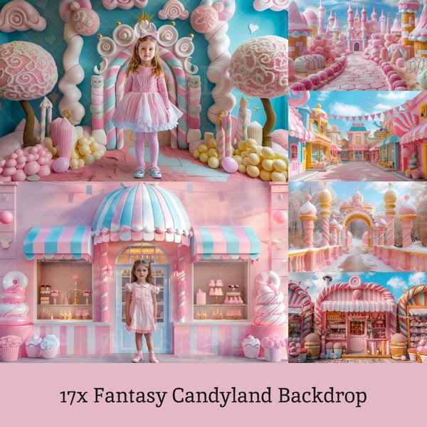 17x Fantasy Candyland Backdrop | Castle Store Street Digital Backgrounds | Kids Photography Photoshop Studio Fine Art Textures Composite