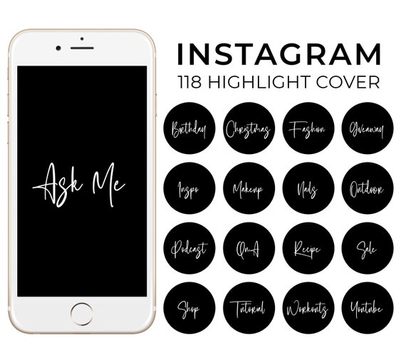 118 Instagram Story Highlight Covers Black Typography | Etsy