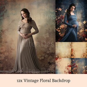 12x Vintage Art Floral Digital Backdrops | Colorful Floral Texture Backgrounds | Maternity Wedding Photoshop Art Textures Composite Backdrop