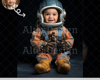 Baby Astronaut Face Insert | For Photoshop Composite, Digital Background, Kids Portrait Photo, Holiday Photography Photoshoot, Kids Edit