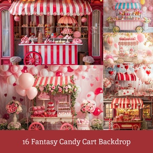 16x Fantasy Candy Cart achtergrond | Candy Store Street digitale achtergronden | Kinderfotografie Photoshop Studio Fine Art Textures Composiet