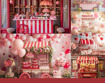 16x Fantasy Candy Cart Backdrop | Candy Store Street Digital Backgrounds | Kids Photography Photoshop Studio Fine Art Textures Composite