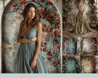 12x Floral Arch Digital Backdrops | Classic Arch Backgrounds | Maternity Wedding Photoshoot Photoshop Fine Art Textures Composite Backdrop