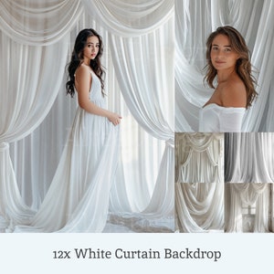 12x White Curtain Digital Backdrops | Drape Backgrounds | Maternity Wedding Photoshoot Photoshop Fine Art Textures Composite Backdrop