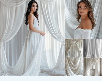 12x White Curtain Digital Backdrops | Drape Backgrounds | Maternity Wedding Photoshoot Photoshop Fine Art Textures Composite Backdrop