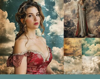16x Vintage Cloud Digital Backdrops | Old Master Backgrounds | Maternity Wedding Photoshoot Photoshop Fine Art Textures Composite Backdrop