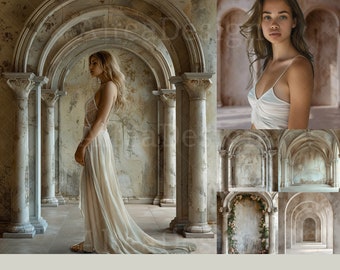 12x Concrete Arch Digital Backdrops | Classic Arch Backgrounds | Maternity Wedding Photoshoot Photoshop Fine Art Textures Composite Backdrop