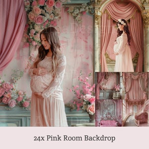 24x Pink Room Backdrops | Pink Room Digital Backgrounds | Maternity Wedding Photoshop Studio Fine Art Textures Composite Backdrop Props