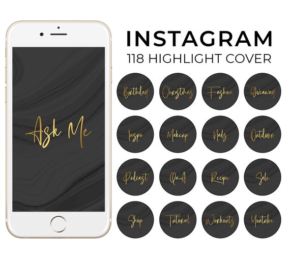 118 Instagram Story Highlight Covers Gold Marble Typography | Etsy