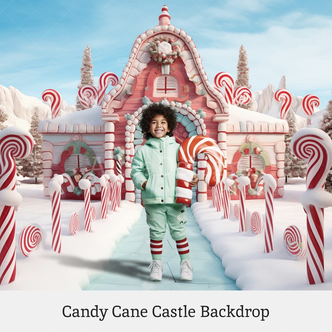 Candy Cane Castle Backdrop Christmas Photography, Digital Background