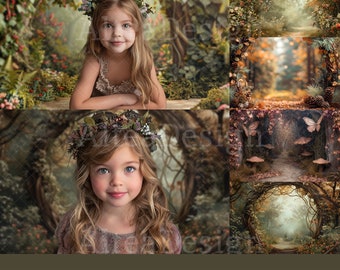 12x Enchanted Forest Backdrop | Forest Jungle Arc Path Digital Backgrounds | Maternity Wedding Photoshop Studio Fine Art Textures Composite