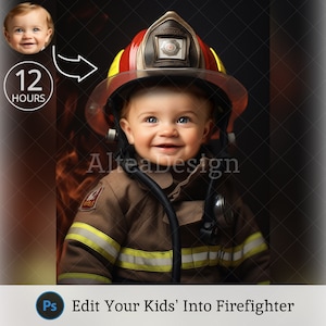 Baby Firefighter Face Insert | For Photoshop Composite, Digital Background, Kids Portrait Photo, Holiday Photography Photoshoot, Kids Edit