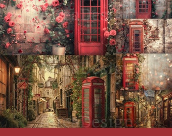 12x Vintage Telephone Booth Backdrops | Romantic Present Texture Backgrounds | Maternity Wedding Photoshop Art Textures Composite Backdrop