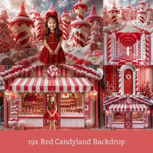 19x Red Candyland Backdrop | Castle Store Street Digital Backgrounds | Kids Photography Photoshop Studio Fine Art Textures Composite