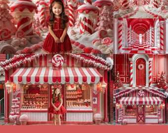 19x Red Candyland Backdrop | Castle Store Street Digital Backgrounds | Kids Photography Photoshop Studio Fine Art Textures Composite