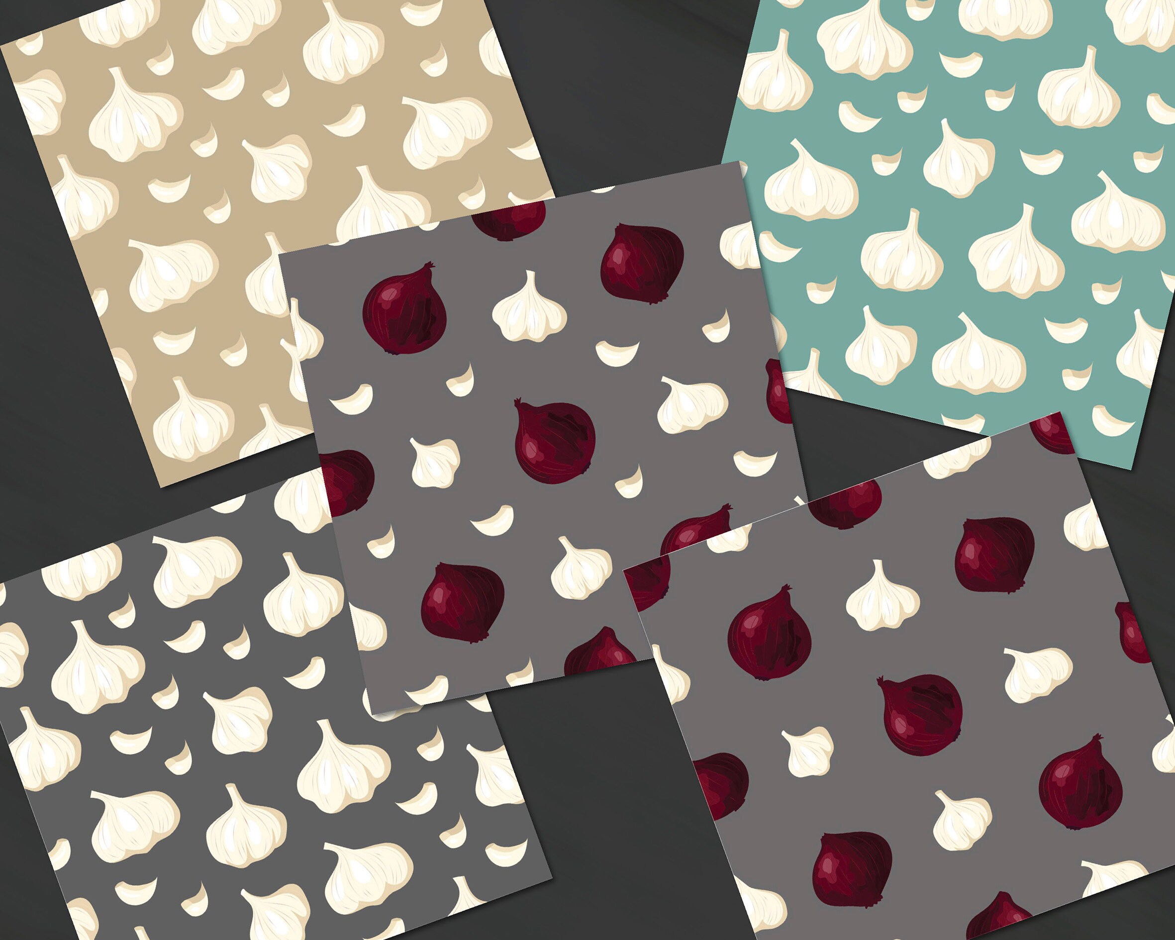 Set of 5 garlic & onion seamless pattern digital paper EPS Etsy