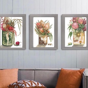 HarleyandJ Dried Flower Trio by Debra Meier Art, Australian native flowers, Triple set prints, Watercolour flower art, Artwork gift
