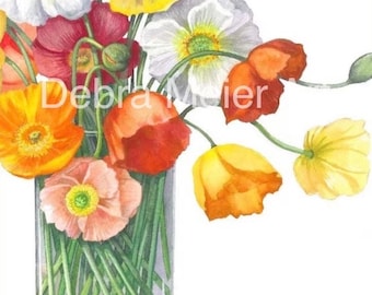 Poppies by Debra Meier Art, Floral Art, Poppies Watercolour Print, Flower painting, Artwork gift