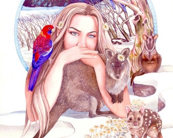 The Winter Muse by Debra Meier Art, Australian native Art,Australian native animals, Artwork gift