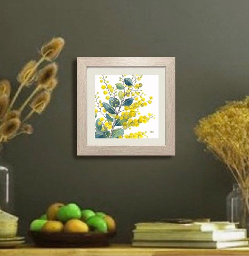 Square Wattle Sprig Art Print Wattle Wall Art Australian Etsy